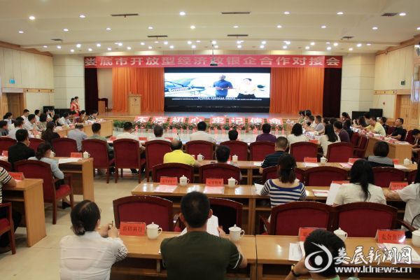 （6月16日上午，娄底市政银企合作对接会召开。与会人员正共同观看中非经贸博览会宣传片）