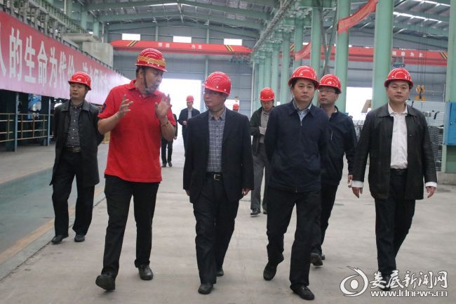 （图为湖南利钢年产50万吨镀锌带钢及镀锌管材生产线项目负责人汇报有关情况）
