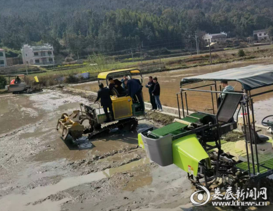 （调研组在双峰清泉村田间地头了解农机春耕备耕情况）