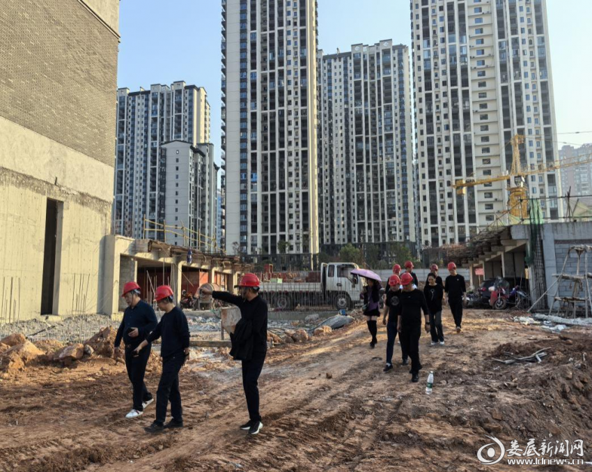 （代表团在大汉龙庭施工现场视察建筑施工安全）