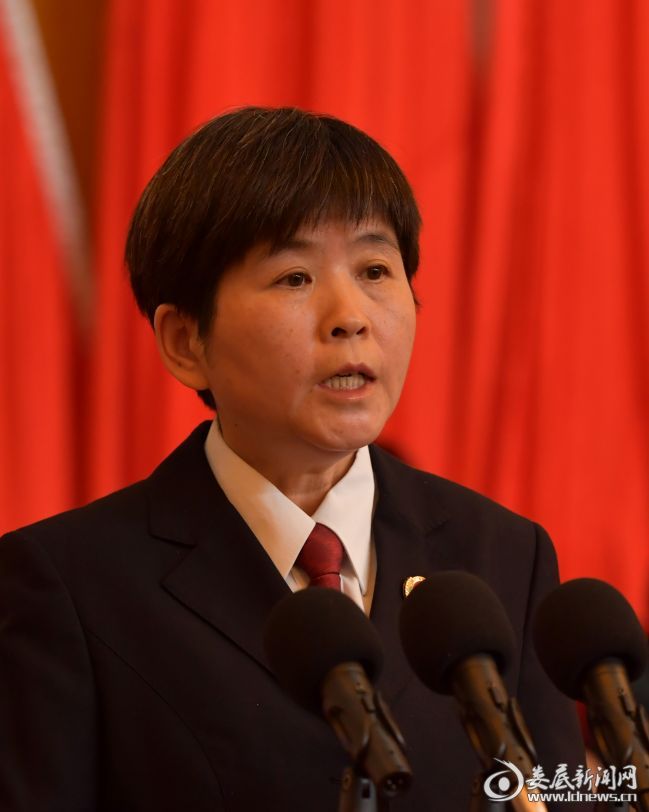 (李芳芳代表娄底市人民检察院作工作报告 记者严伯霖 刘虹波 摄)